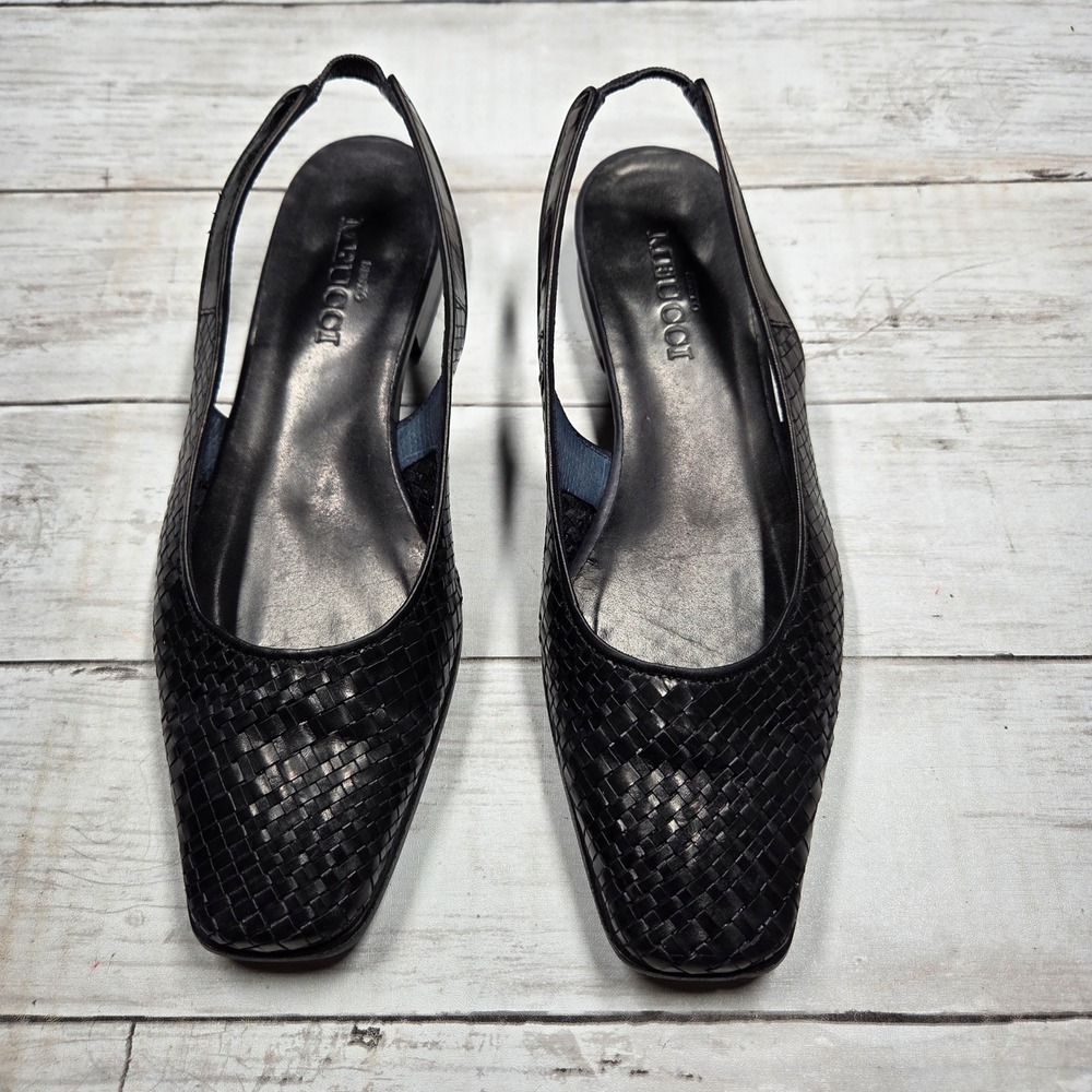 Sesto Meucci Black Woven Leather Slingback Flats